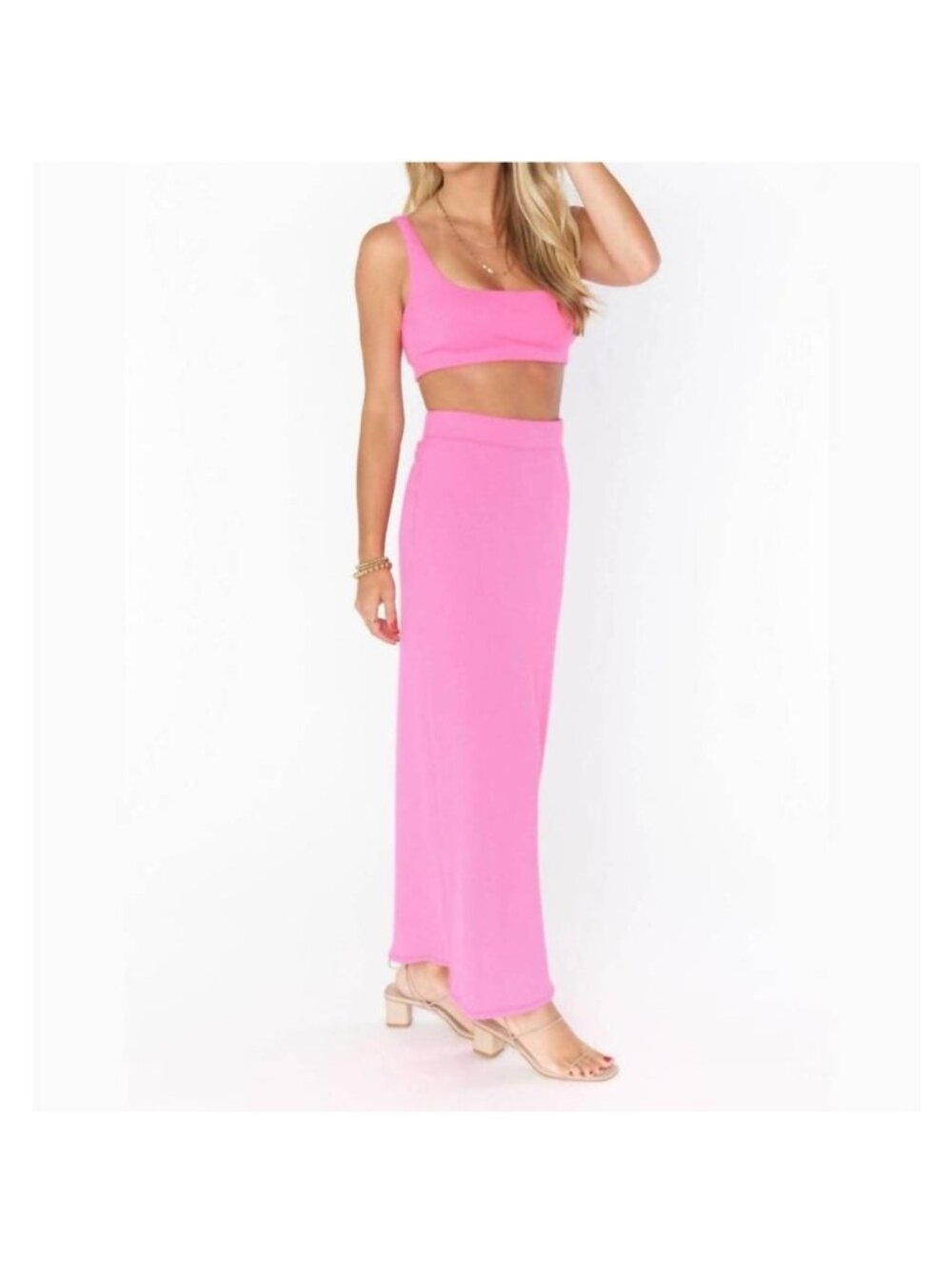 Show Me Your Mumu Elle Maxi Skirt Hot Pink Rib Knit Barbiecore Size S - Picture 2 of 6